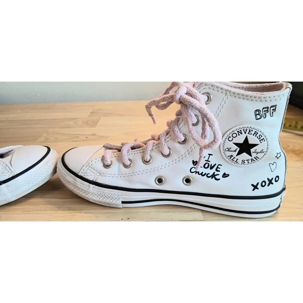 Converse Chuck Taylor All Star High Notes From BFF - 669725C White Leather Sz 2